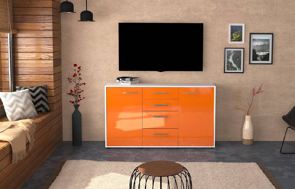 Stil Zeit Möbel Sideboard Donna, Orange mit Griffen (136x79x35cm) Exklusive Angebote