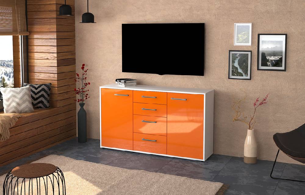 Stil Zeit Möbel Sideboard Donna, Orange mit Griffen (136x79x35cm) Exklusive Angebote
