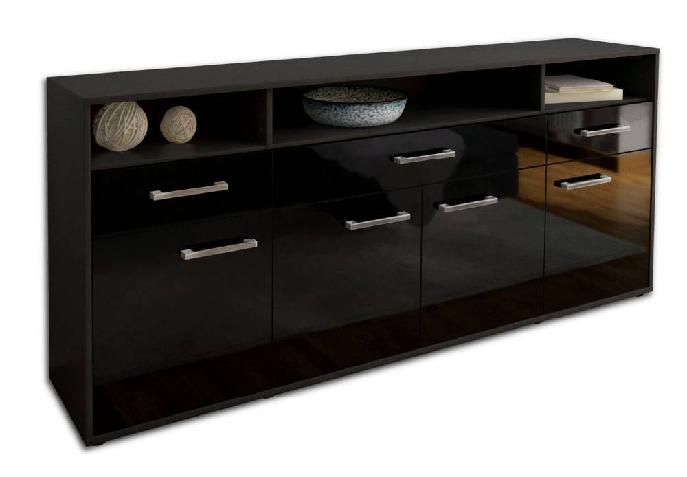 Stil Zeit Möbel Sideboard Ezia, Schwarz mit Griffen (180x79x35cm)