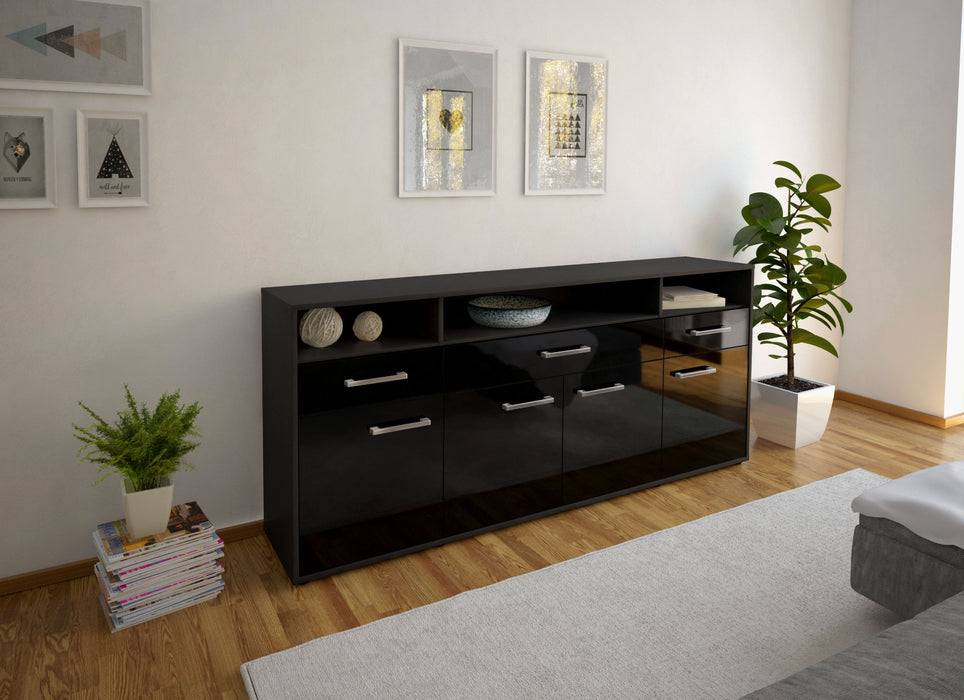 Stil Zeit Möbel Sideboard Ezia, Schwarz mit Griffen (180x79x35cm) Blitzangebot