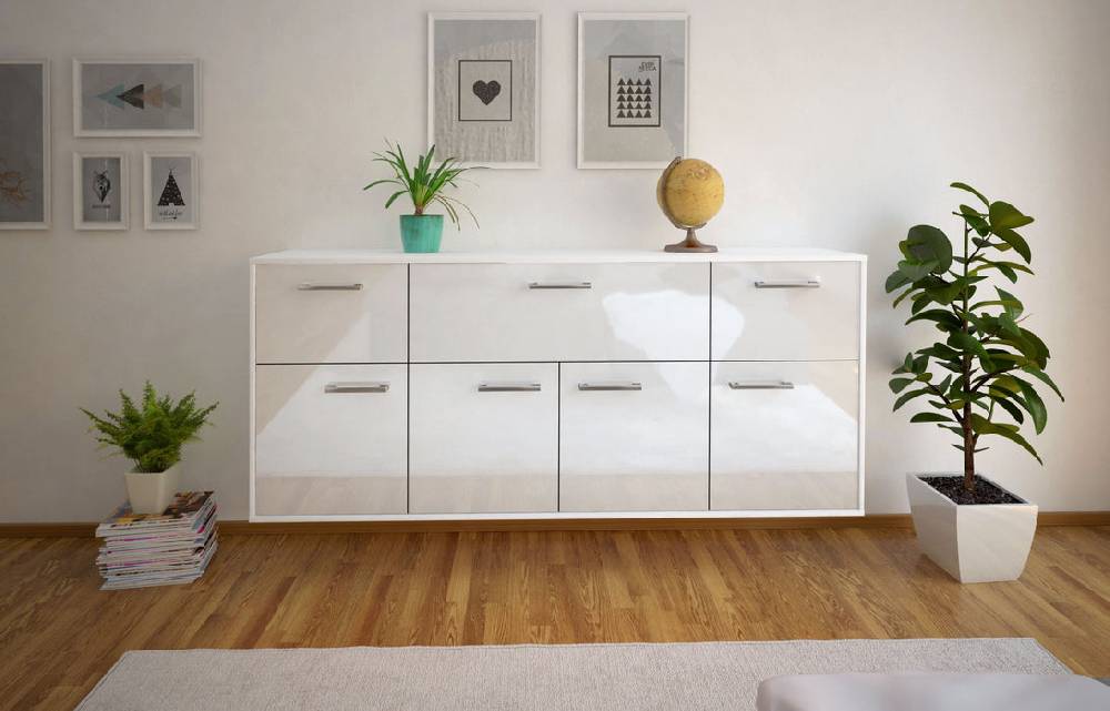 Stil Zeit Möbel Sideboard Roseville, Weiß mit Griffen, hängend (180x79x35cm) Große Rabatte
