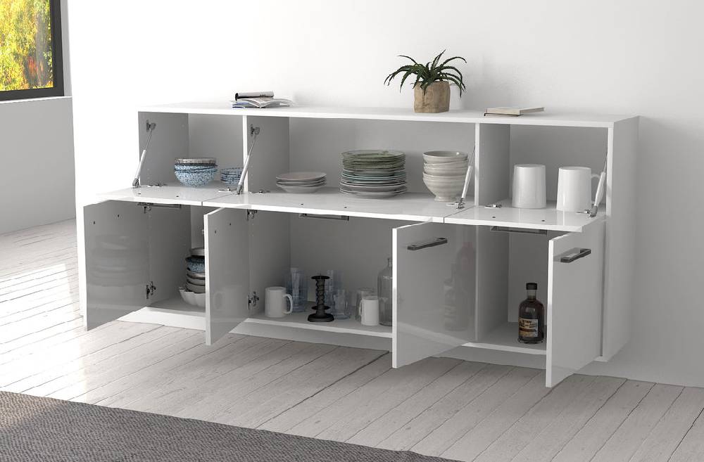 Stil Zeit Möbel Sideboard Roseville, Weiß mit Griffen, hängend (180x79x35cm) Große Rabatte