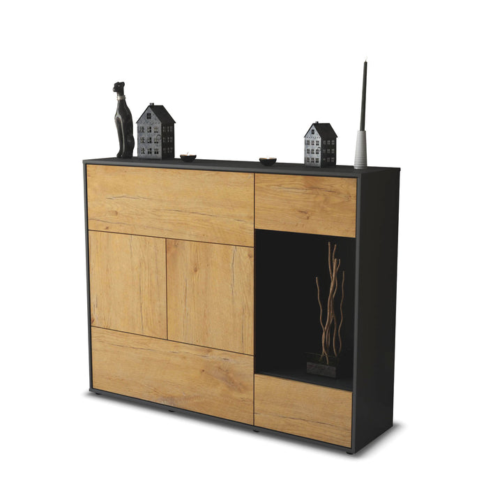 Stil Zeit Möbel Highboard Violetta ,Eiche (136x108x35cm)