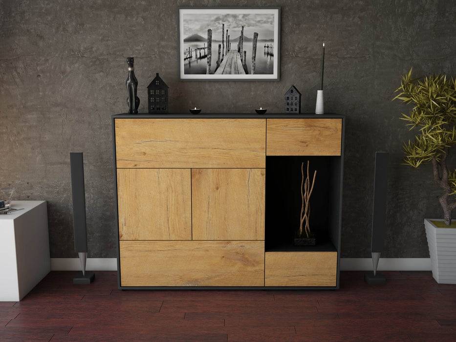 Stil Zeit Möbel Highboard Violetta ,Eiche (136x108x35cm) Sonderangebot der Fabrik
