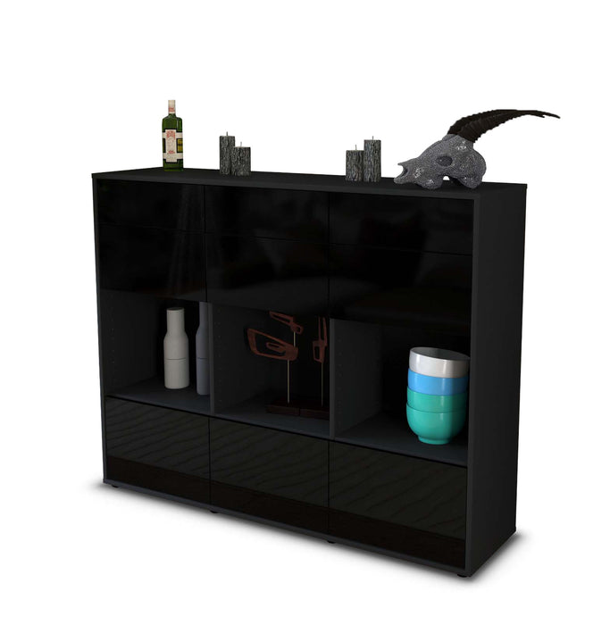 Stil Zeit Möbel Highboard Tonja ,Schwarz (136x108x35cm)