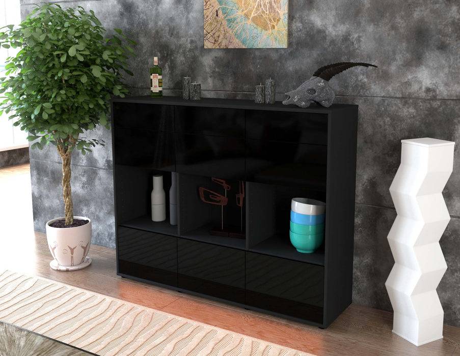 Stil Zeit Möbel Highboard Tonja ,Schwarz (136x108x35cm) 50% Rabatt mit kostenlosem Versand