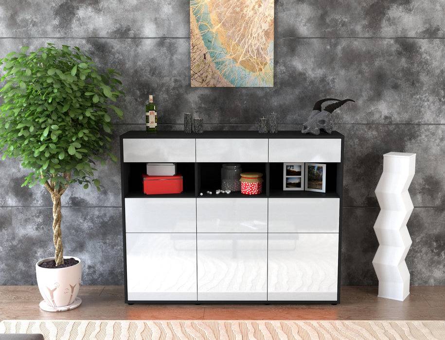 Stil Zeit Möbel Highboard Tina ,Weiß (136x108x35cm) Clearance-Verkauf