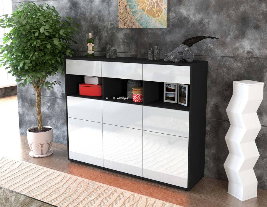 Stil Zeit Möbel Highboard Tina ,Weiß (136x108x35cm) Clearance-Verkauf