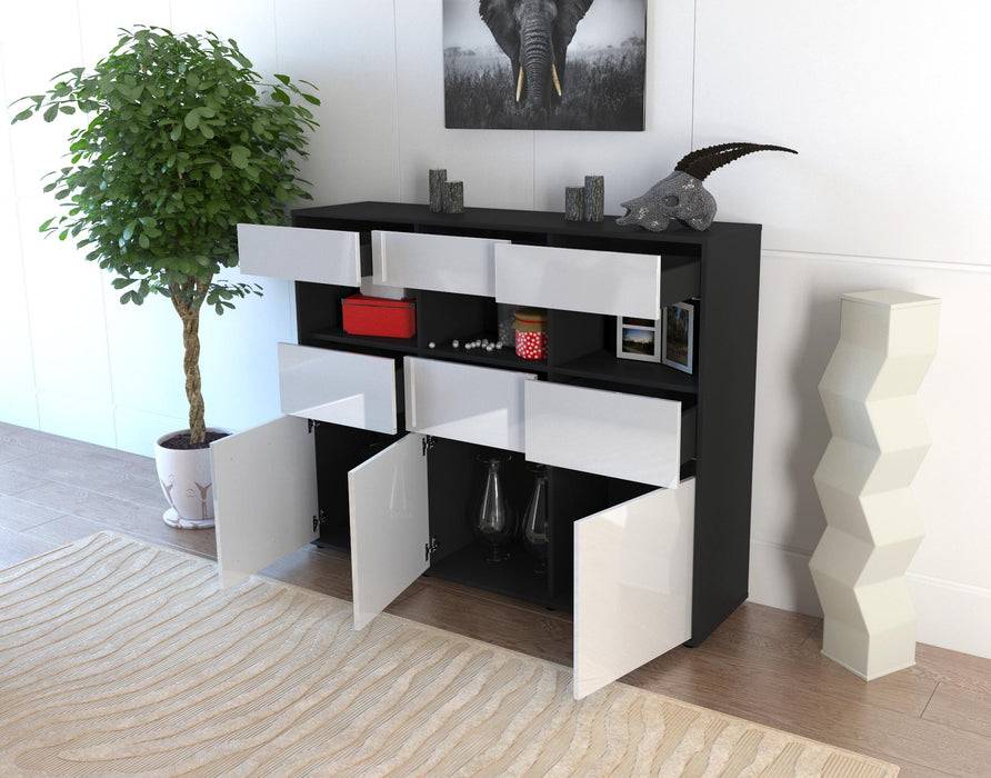 Stil Zeit Möbel Highboard Tina ,Weiß (136x108x35cm) Clearance-Verkauf