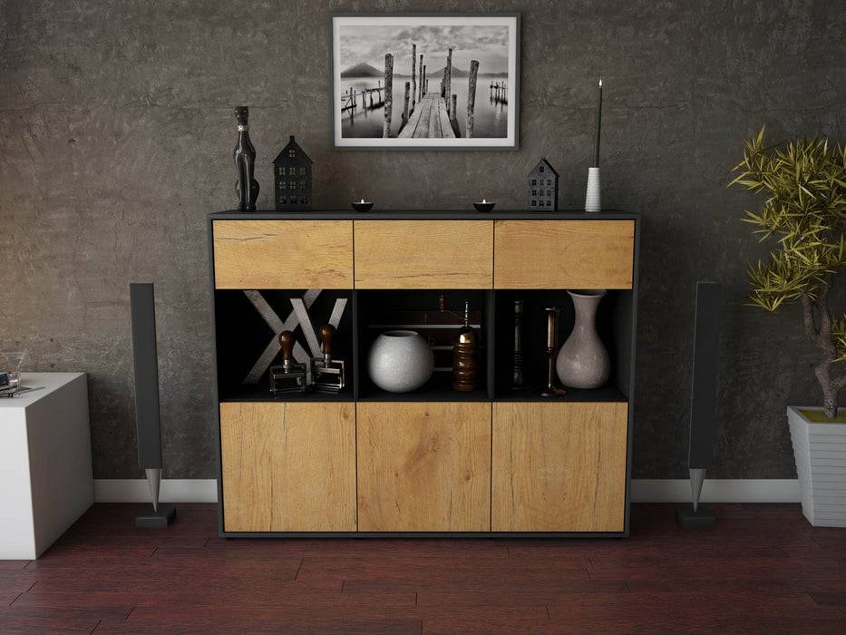 Stil Zeit Möbel Highboard Tessa ,Eiche (136x108x35cm) Kostenloser Versand international