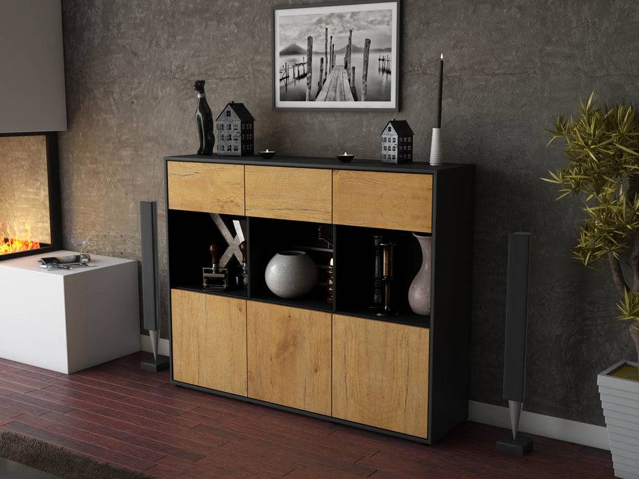 Stil Zeit Möbel Highboard Tessa ,Eiche (136x108x35cm) Kostenloser Versand international