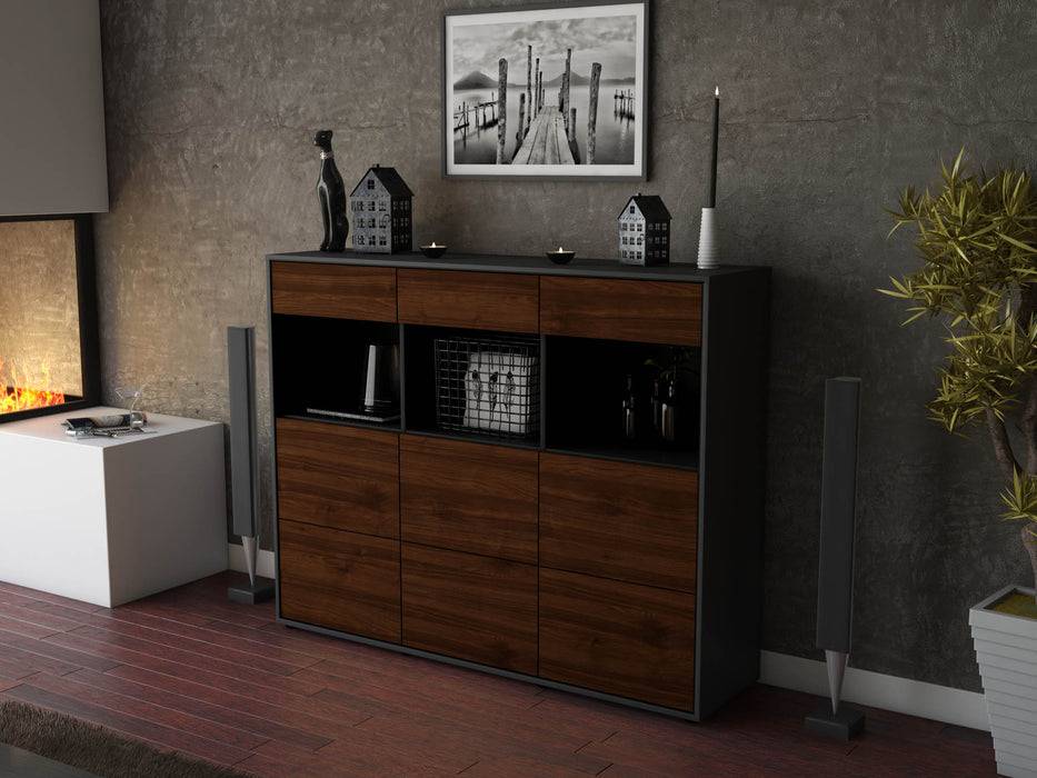 Stil Zeit Möbel Highboard Stella ,Walnuss (136x108x35cm) Begrenzt auf 3 Tage