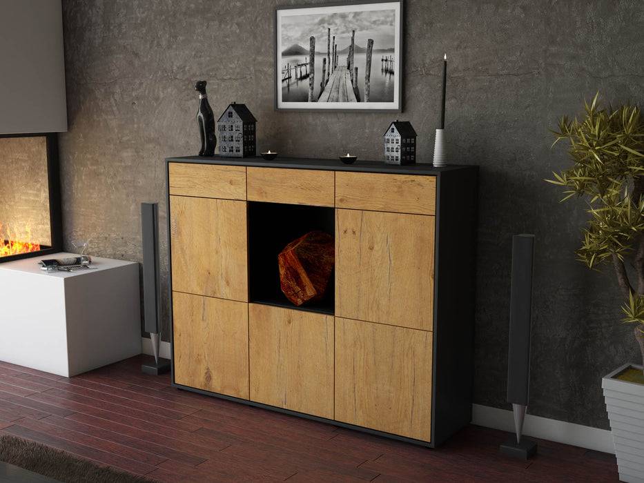 Stil Zeit Möbel Highboard Serafina ,Eiche (136x108x35cm) Speichern exportieren