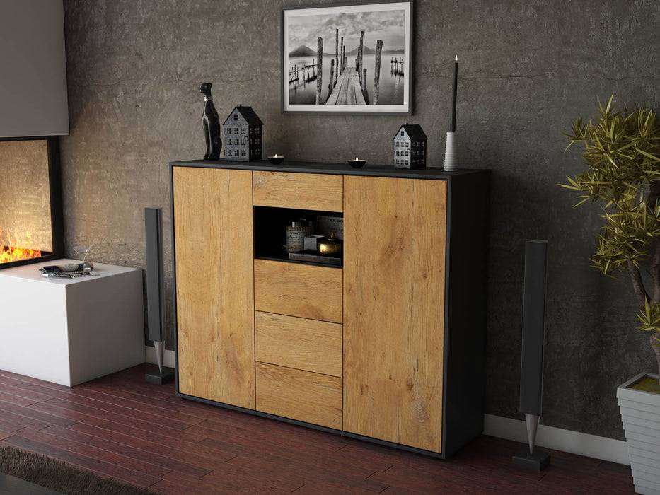 Stil Zeit Möbel Highboard Ornella ,Eiche (136x108x35cm) zollfrei