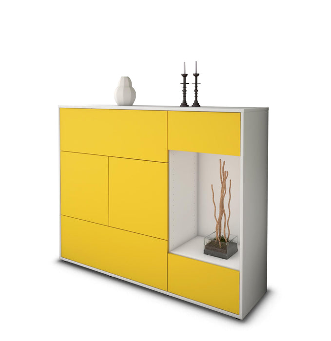 Stil Zeit Möbel Highboard Violetta ,Gelb (136x108x35cm)