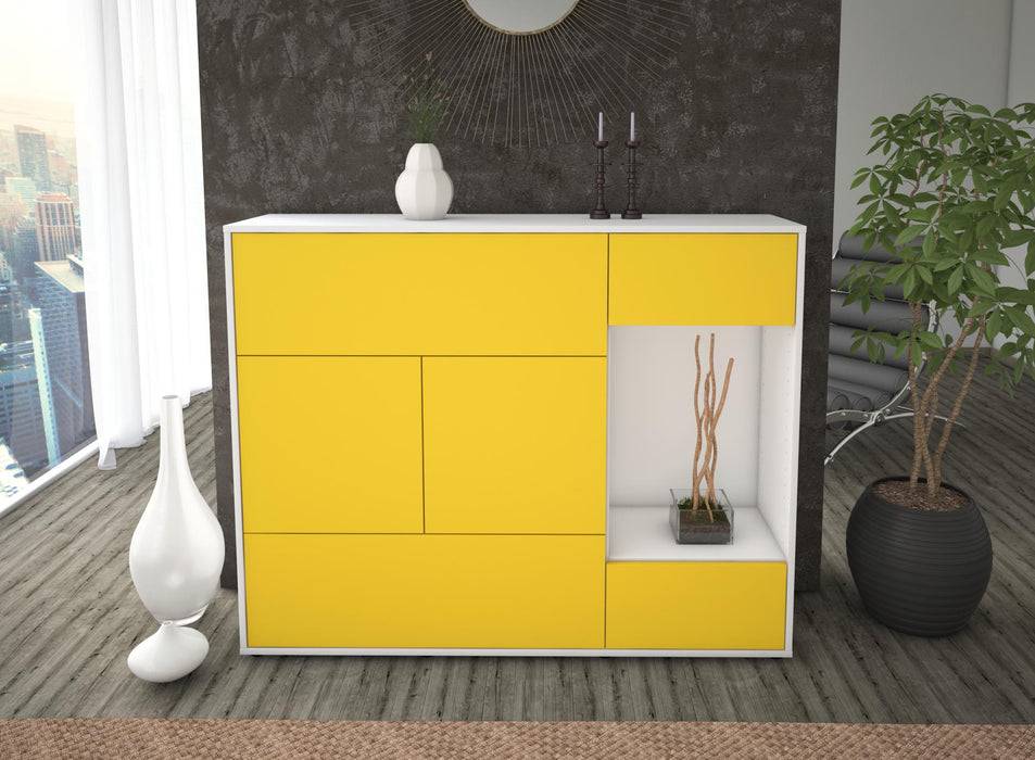 Stil Zeit Möbel Highboard Violetta ,Gelb (136x108x35cm) Outlet