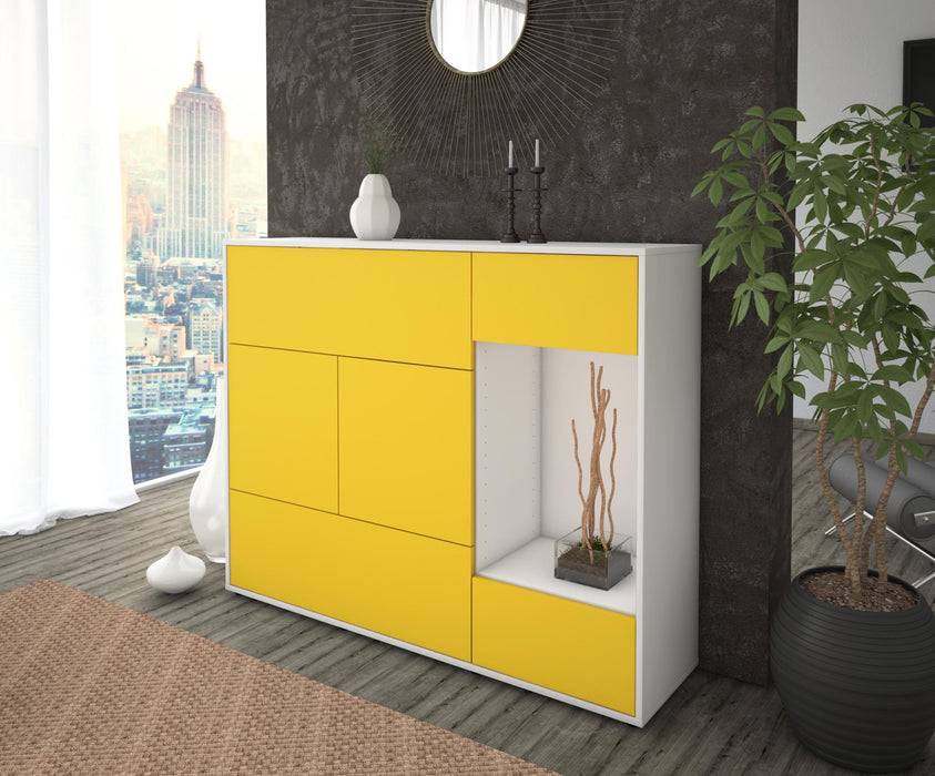 Stil Zeit Möbel Highboard Violetta ,Gelb (136x108x35cm) Outlet