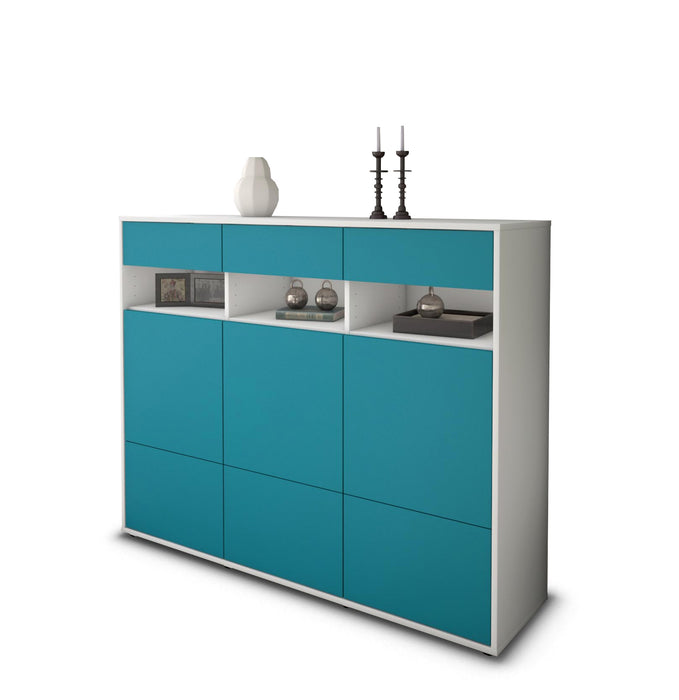 Stil Zeit Möbel Highboard Tosca ,Türkis (136x108x35cm)