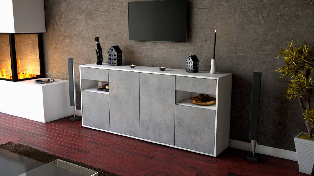 Stil Zeit Möbel Sideboard Franca, Beton (180x79x35cm) Heißer Verkauf