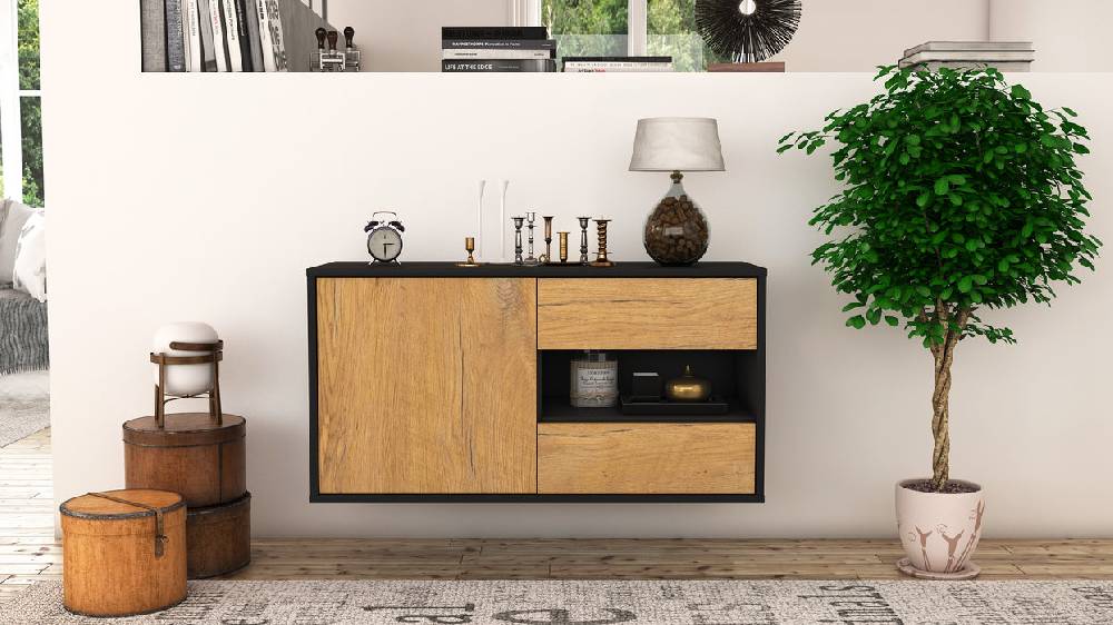 Stil Zeit Möbel Lowboard Charlotte, Eiche, hängend (92x49x35cm) Online Outlet