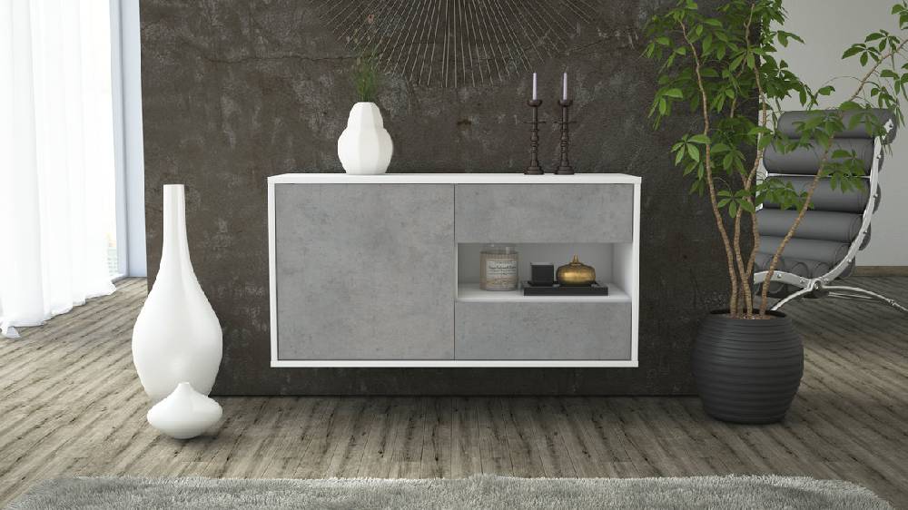 Stil Zeit Möbel Lowboard Charlotte, Beton, hängend (92x49x35cm) Blitzangebot