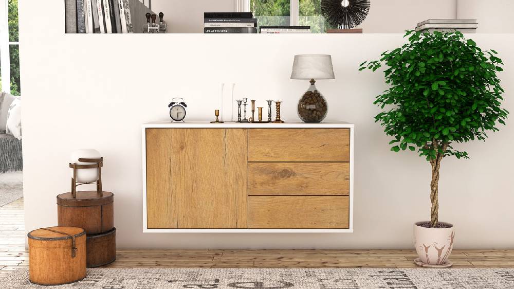 Stil Zeit Möbel Lowboard Fort Worth, Eiche, hängend (92x49x35cm) Neuheiten