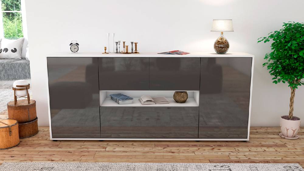 Stil Zeit Möbel Sideboard Elisabetta, Grau (180x79x35cm) Tiefpreis