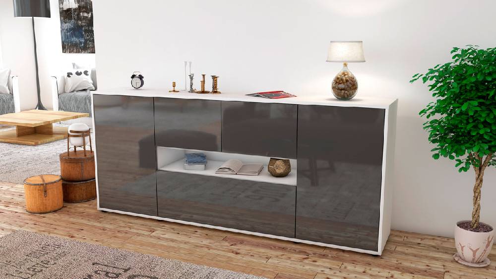 Stil Zeit Möbel Sideboard Elisabetta, Grau (180x79x35cm) Tiefpreis