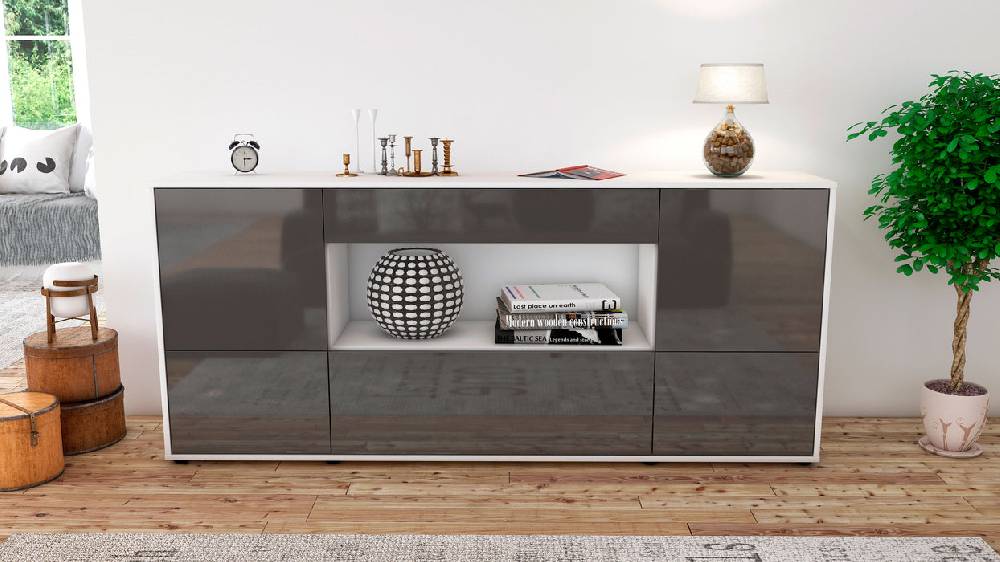Stil Zeit Möbel Sideboard Elodie, Grau (180x79x35cm) Super Sparpreis