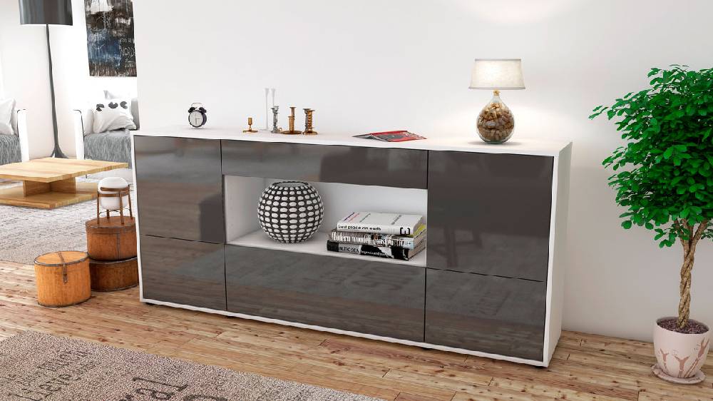 Stil Zeit Möbel Sideboard Elodie, Grau (180x79x35cm) Super Sparpreis