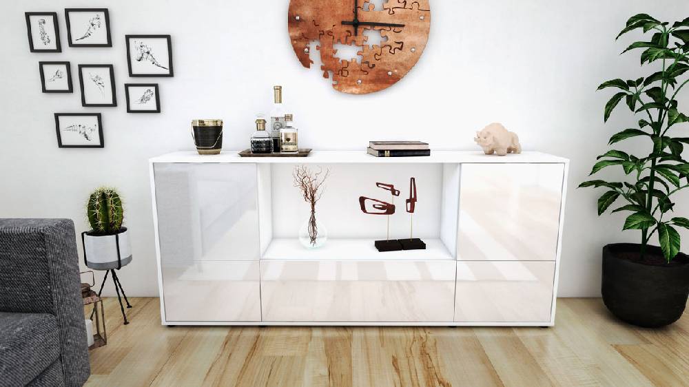 Stil Zeit Möbel Sideboard Elvezia, Weiß (180x79x35cm) Kostenlose Rückgabe