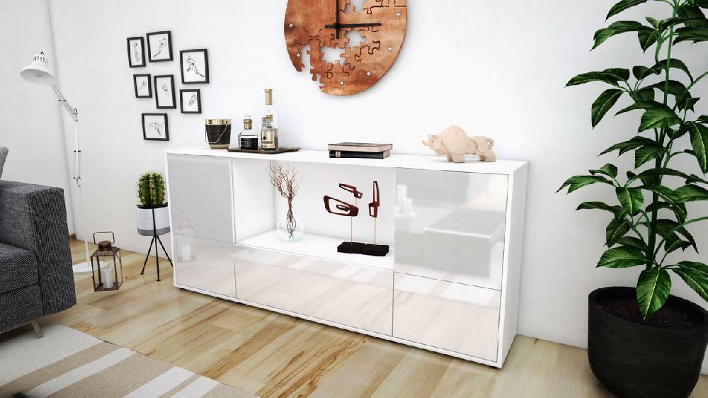 Stil Zeit Möbel Sideboard Elvezia, Weiß (180x79x35cm) Kostenlose Rückgabe