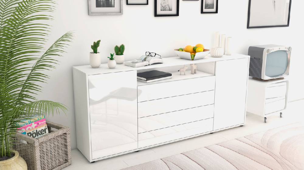 Stil Zeit Möbel Sideboard Enzo, Weiß (180x79x35cm) Neueste Stile
