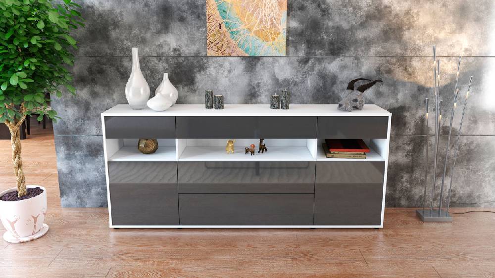 Stil Zeit Möbel Sideboard Floria, Grau (180x79x35cm) Bis zu 60% Rabatt