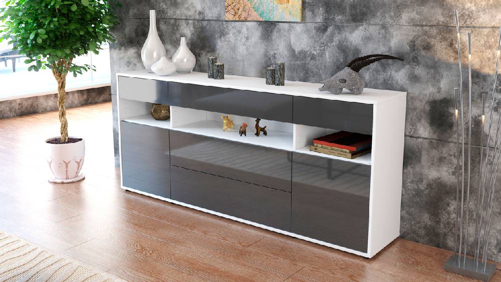 Stil Zeit Möbel Sideboard Floria, Grau (180x79x35cm) Bis zu 60% Rabatt