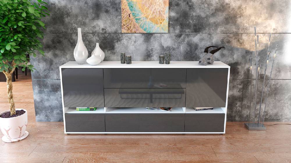 Stil Zeit Möbel Sideboard Floriana, Grau (180x79x35cm) Bis zu 65% Rabatt