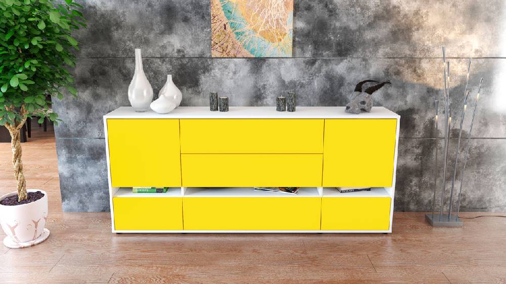 Stil Zeit Möbel Sideboard Floriana, Gelb (180x79x35cm) Nur für heute