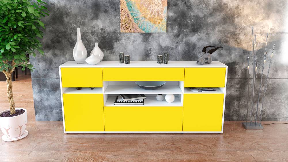 Stil Zeit Möbel Sideboard Gina, Gelb (180x79x35cm) Sonderangebot der Fabrik