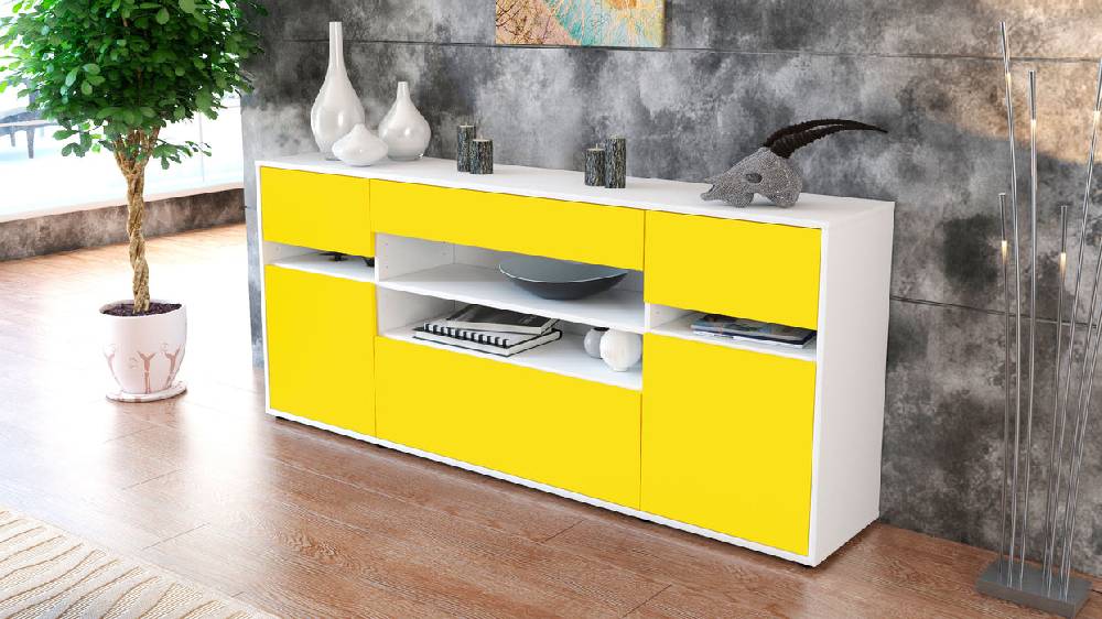 Stil Zeit Möbel Sideboard Gina, Gelb (180x79x35cm) Sonderangebot der Fabrik