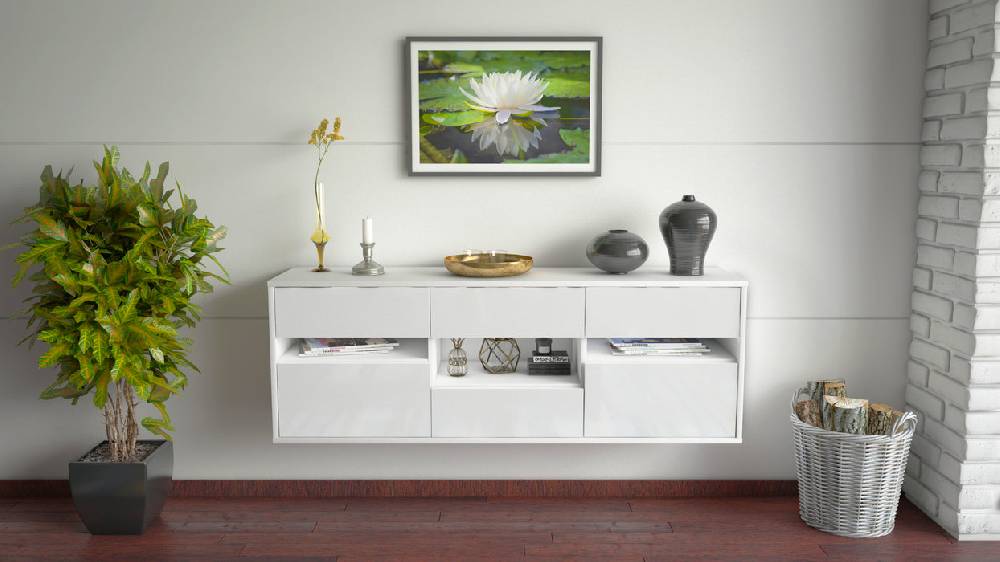 Stil Zeit Möbel Lowboard Arlington, Weiß, hängend (136x49x35cm) Vierteljährliche Förderung