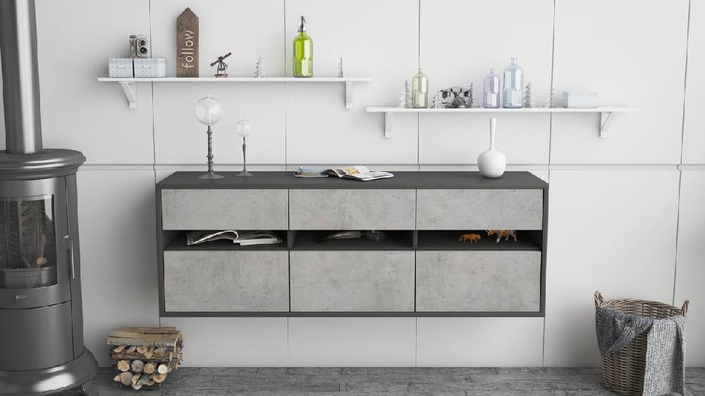 Stil Zeit Möbel Lowboard Raleigh, Beton, hängend (136x49x35cm) Super Rabatt