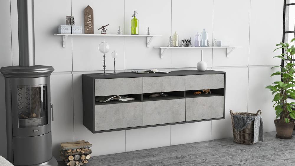 Stil Zeit Möbel Lowboard Raleigh, Beton, hängend (136x49x35cm) Super Rabatt