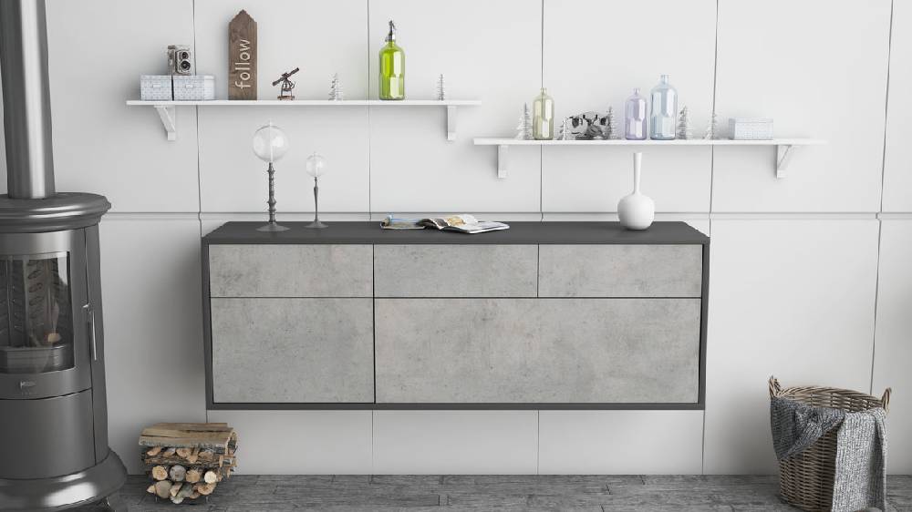 Stil Zeit Möbel Lowboard Tulsa, Beton, hängend (136x49x35cm) Riesige Rabatte