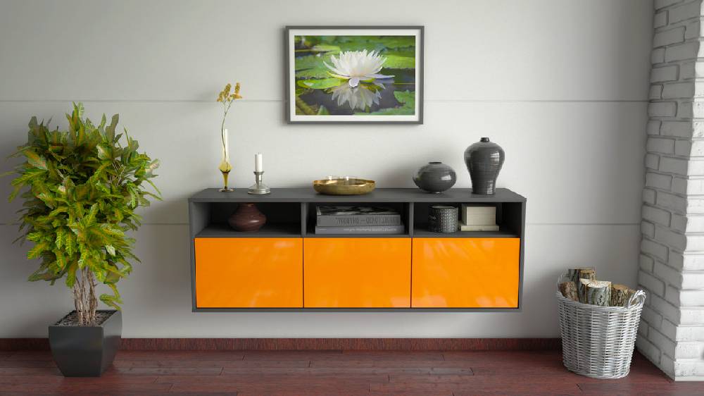 Stil Zeit Möbel Lowboard Kansas City, Orange, hängend (136x49x35cm) Kostenloser Versand international
