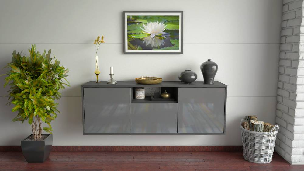 Stil Zeit Möbel Lowboard Mesa, Grau, hängend (136x49x35cm) Fabrikladen