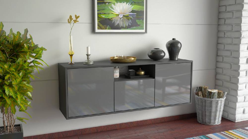 Stil Zeit Möbel Lowboard Mesa, Grau, hängend (136x49x35cm) Fabrikladen