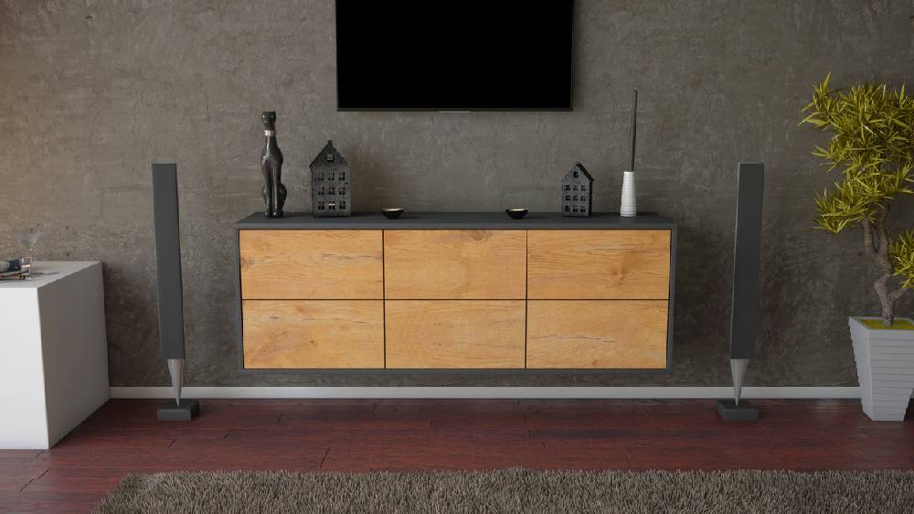 Stil Zeit Möbel Lowboard Washington D. C., Eiche, hängend (136x49x35cm) Im Verkauf