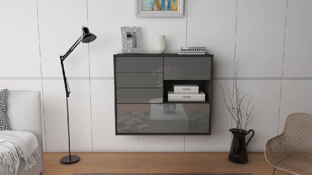 Stil Zeit Möbel Sideboard Knoxville, Grau, hängend (92x79x35cm) 50% Rabatt für begrenzte Zeit