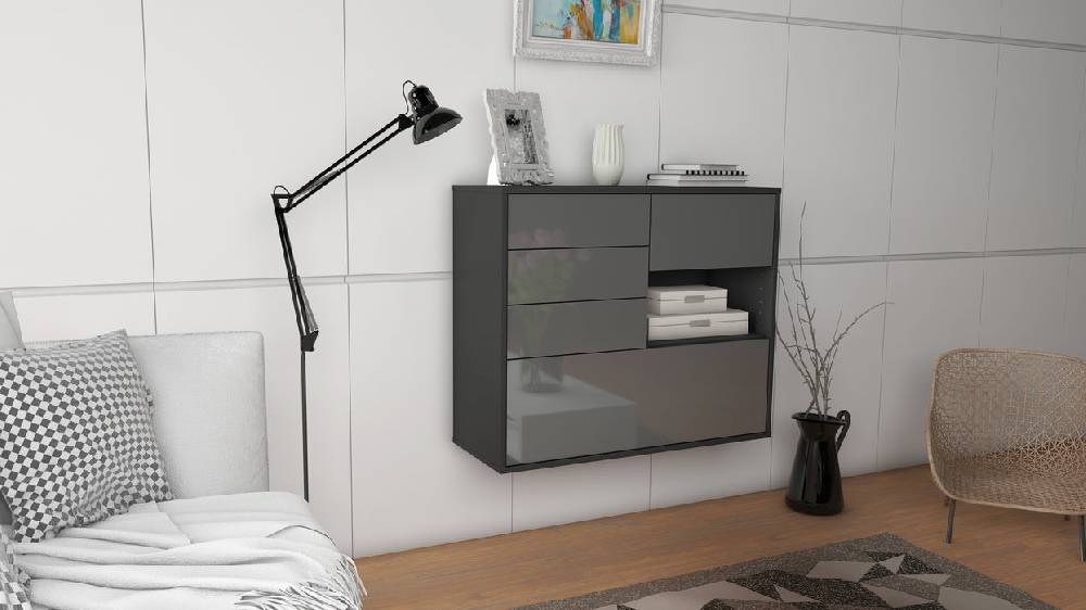 Stil Zeit Möbel Sideboard Knoxville, Grau, hängend (92x79x35cm) 50% Rabatt für begrenzte Zeit