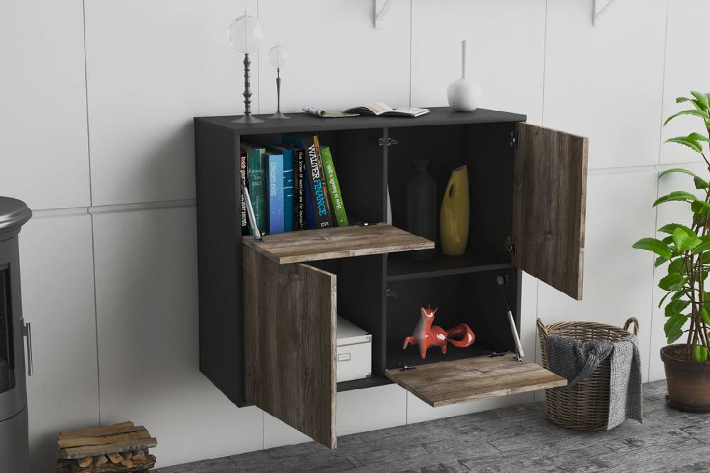 Stil Zeit Möbel Sideboard Fremont, Walnuss, hängend (92x79x35cm) 2025